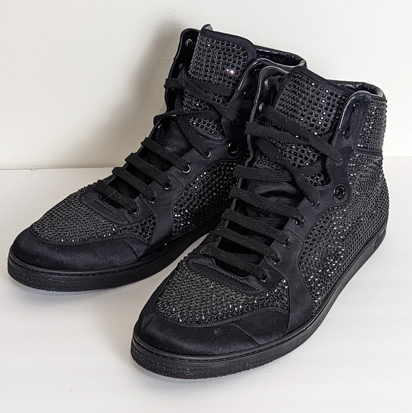Men's Black Gucci High-Top Sneaker with Crystal Studs - Picture 3 of 7